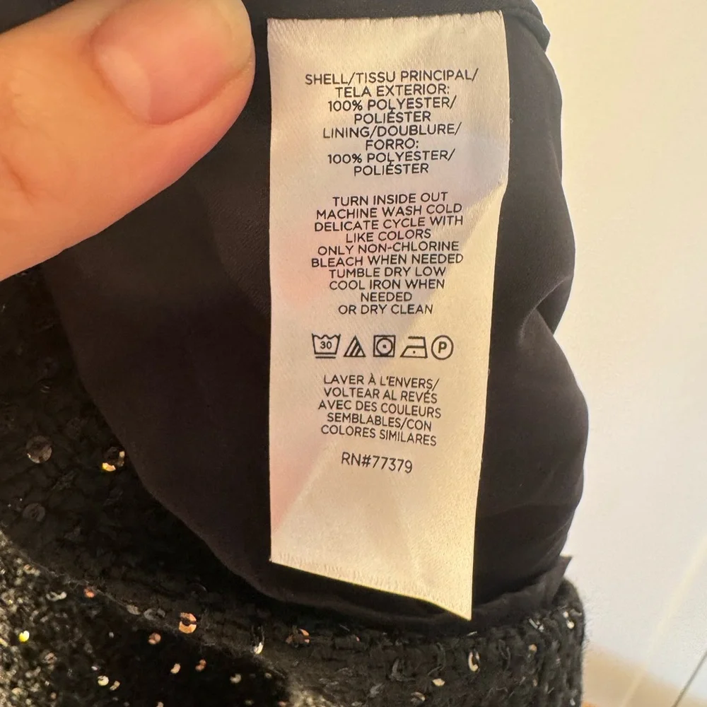 Ann Taylor Sparkle Sequin Tweed Sheath Dress Black Size 0 — Button Trim - Picture 6 of 9